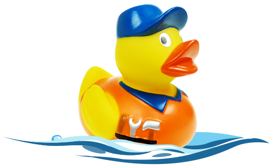 Badeente als Handwerker mit Werkzeug