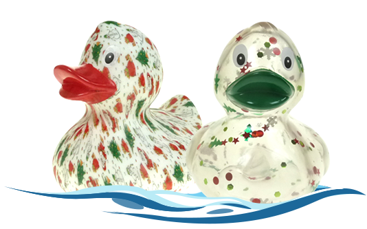 Badeenten mit aufgedruckten Weihnachtsmotiven