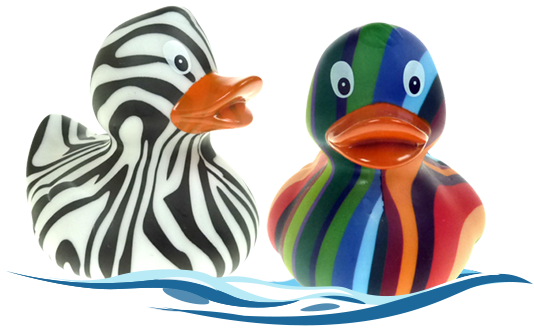 Badeenten im Zebra- und Buntspecht-Look